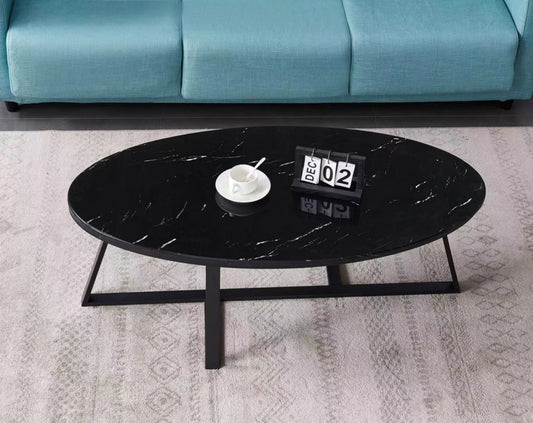 Table Basse Gamma – Structure en Métal Noir & Plateau en Pierre Marbre Noir 120x60x45 cm
