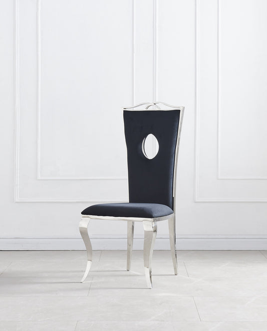 Chaise Royal en Velours Noir avec Pieds Chrome