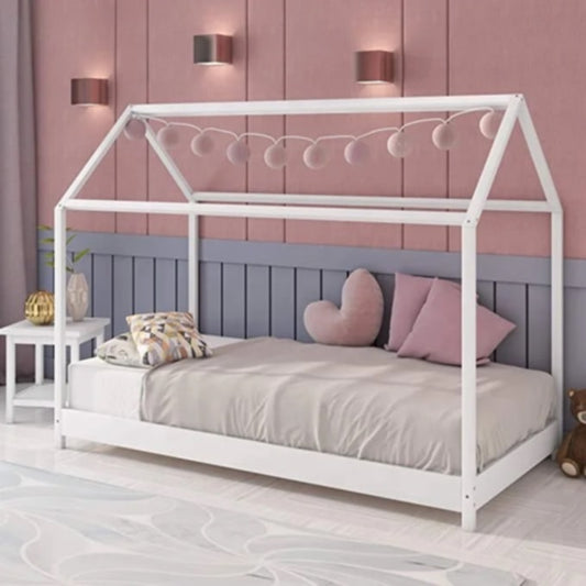 Lit cabane en bois blanc 90x190 cm – Design ludique et chaleureux