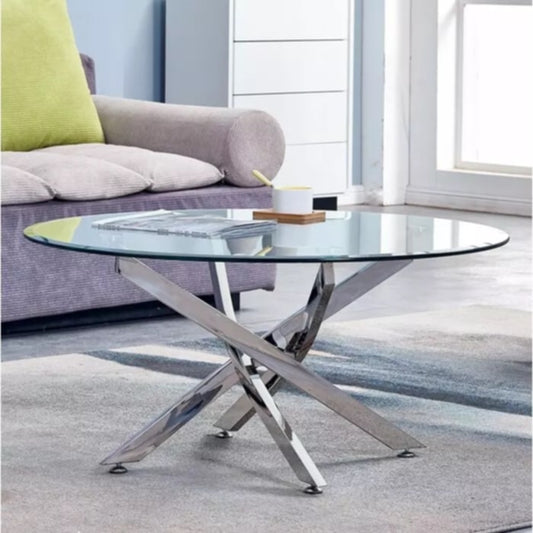 Table Basse Ronde Jessy – Pieds Chrome & Plateau Transparent  80x45 cm