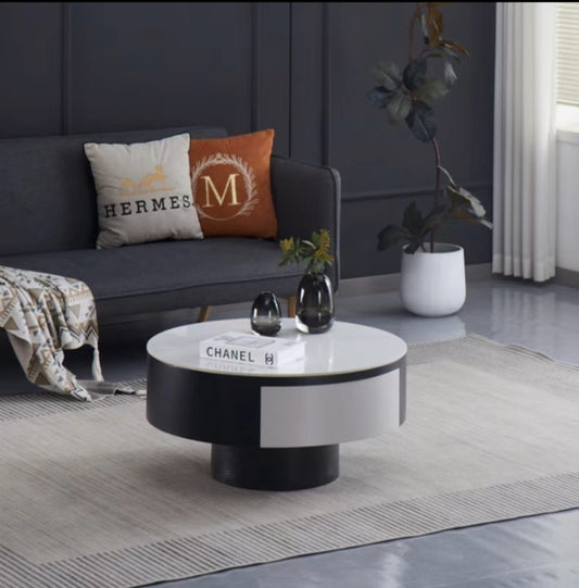 Table Basse Tornado avec Tiroir – Noir & Blanc 80x40 cm