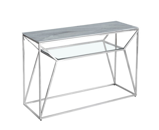 Console Cheryl en Chrome avec Plateau Marbre Blanc – 120x40x78 cm