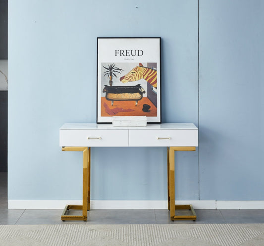 Console Lila avec Pieds Dorés – Élégance et Modernité