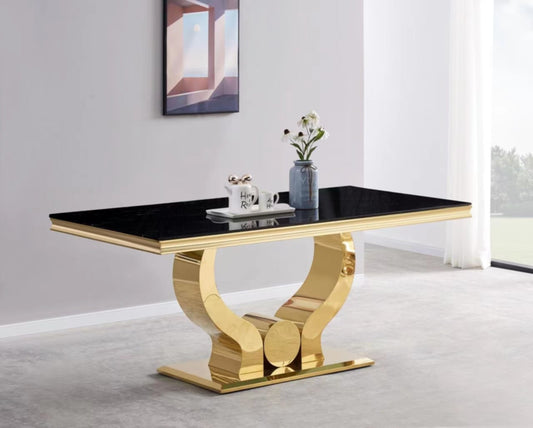 Table repas Trofy – Pieds gold et plateau noir 180x90x75 cm