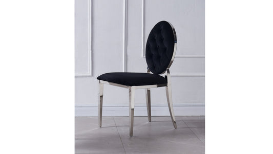 Chaise Médaillon Capitonnée en Velours Noir – Élégance et Confort