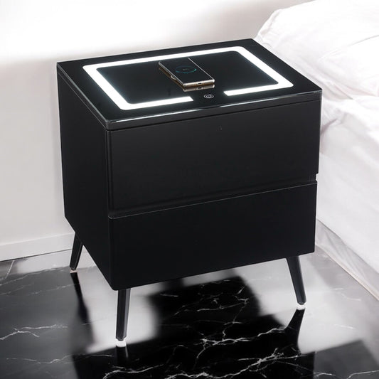 Chevet Lyda Bois Mat avec LED et Chargeur Induction pied noir