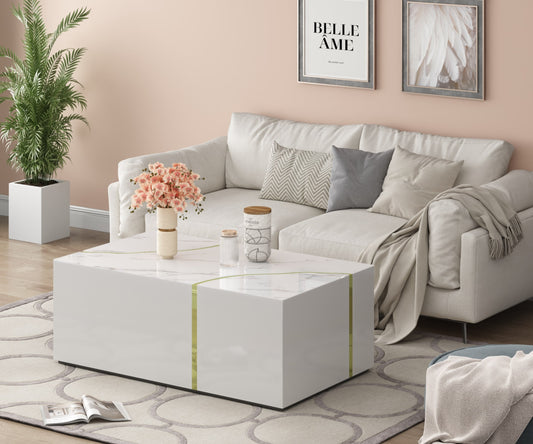 Table Basse Ankara – Pieds Gold & Plateau Marbre Blanc