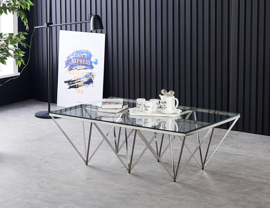 Table Basse Gize – Pieds Chrome & Plateau Transparent 130x70 cm
