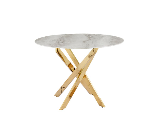 Table repas Jessica – Pieds gold et plateau effet marbre gris 100x75 cm