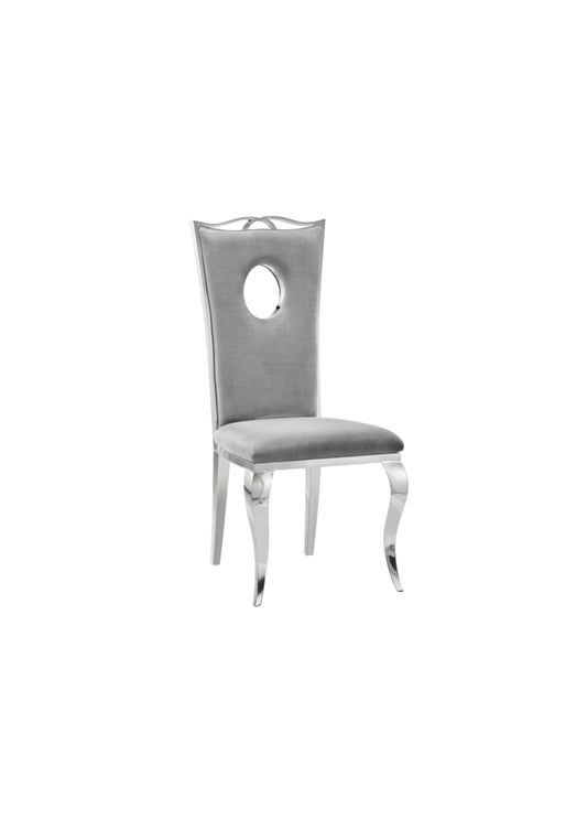 Chaise Royal en Velours Gris avec Pieds Chromés – Élégance et Modernité