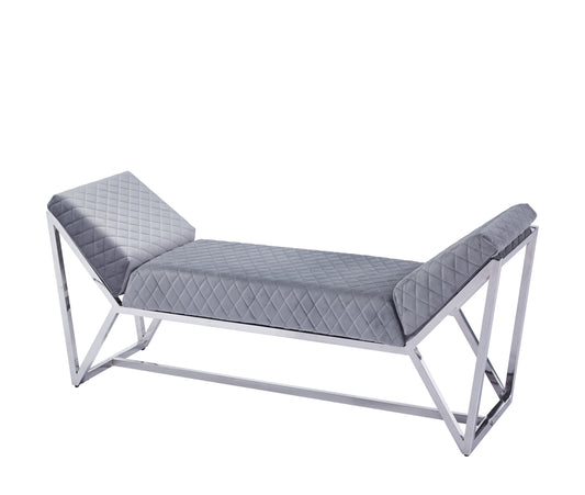 Banquette Lounge en Velours Gris avec Pieds Chromés – 160x45x58 cm