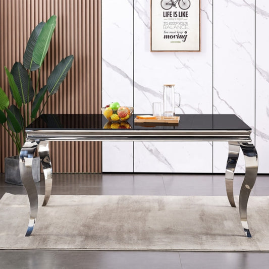 Table repas Baroque – Pieds chrome et plateau noir 180x90x75 cm