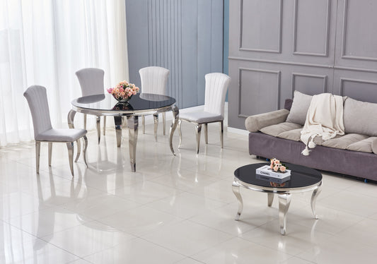 Table Basse Baroque Ronde – Chrome Noir 80x45 cm