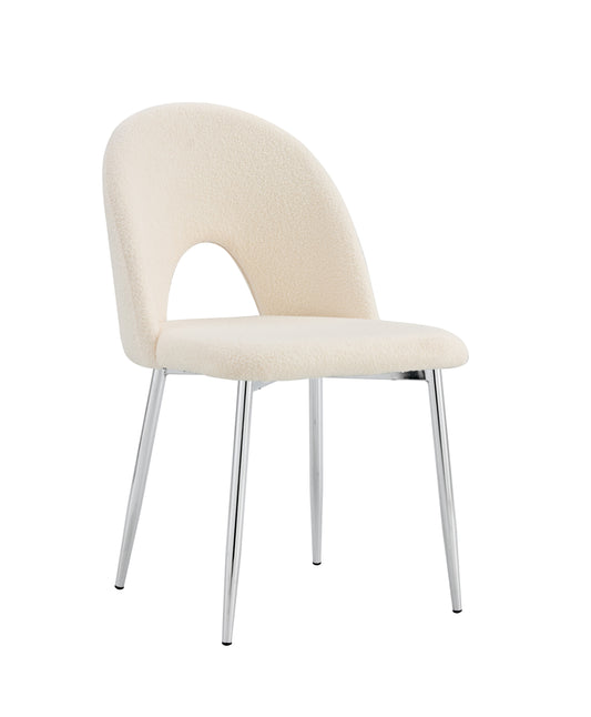 Chaise Teddy en Tissu Doudou avec Pieds Chromés – Douceur et Modernité