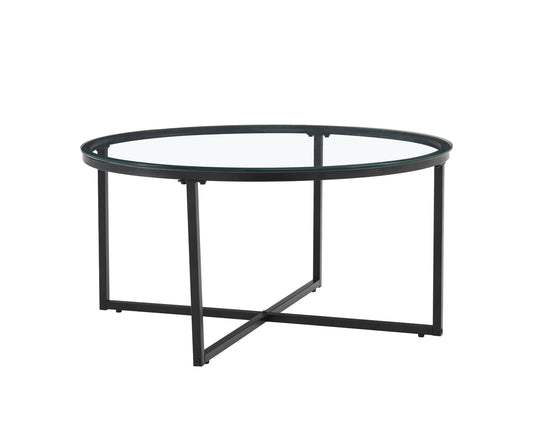Table Basse Lorie – Pied Métal Noir & Plateau Transparent 90 cm