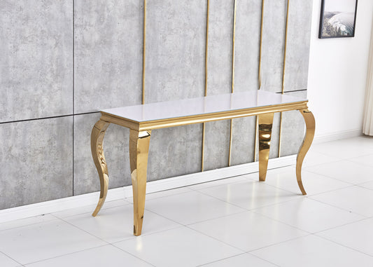Console Baroque en Doré avec Résine Blanche – 110x50x85 cm