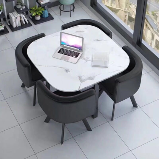 Table repas Vendôme – Plateau effet marbre avec 4 chaises – 100x100x75 cm