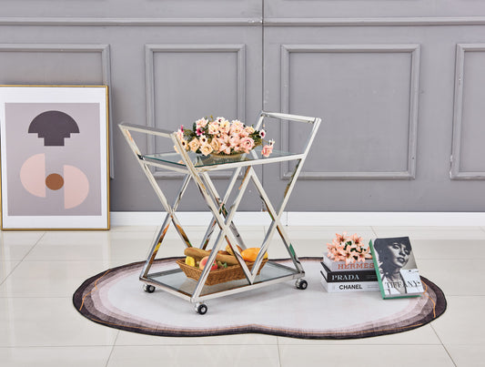 Chariot Triangle en Chrome et Verre Transparent – Pratique et Design