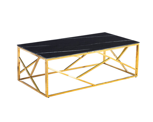 Table Basse Geomag – Pieds Gold & Plateau Marbre Noir 120x60x45 cm
