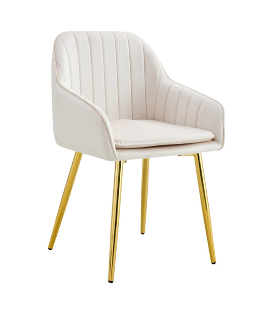 Chaise Pams en Velours Beige avec Pieds Dorés – Élégance et Confort