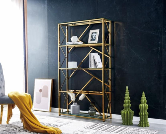 Étagère Geomag – Gold & Plateaux Transparants 100x30x180 cm