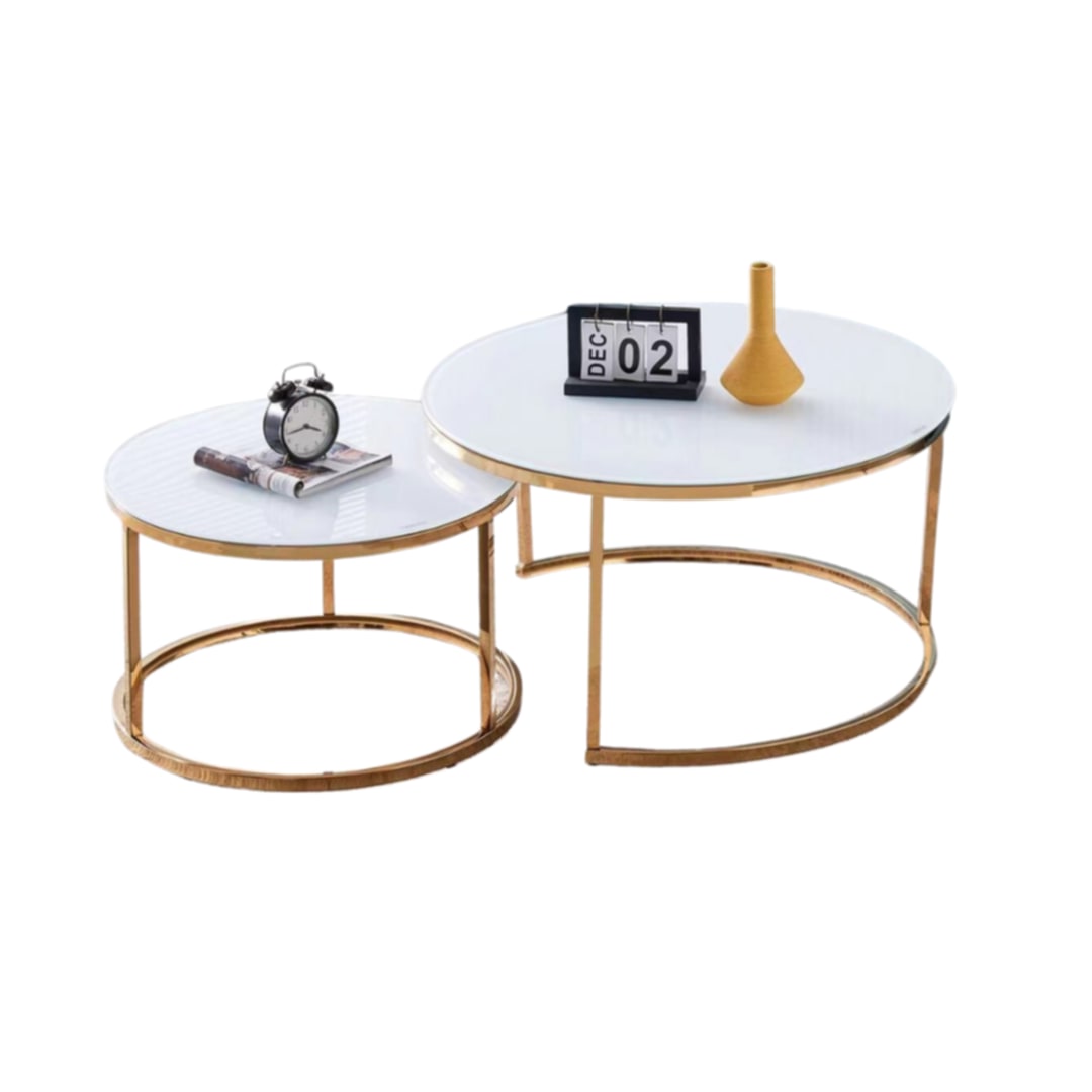 Table Basse Gigogne Gold – Plateau Verre Ultra Blanc