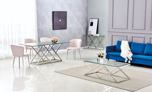 Table Basse Triangle – Pieds Chrome & Plateau Transparent 120x60 cm