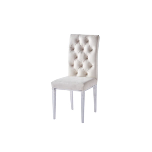 Chaise Nevada Capitonnée avec Boutons en Velours Beige et Pieds Chromés