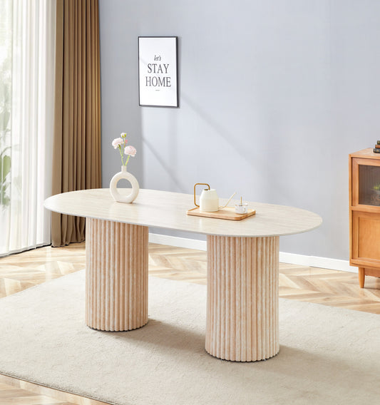 Table à manger Keysha 180x90x75 cm – Pieds métal et plateau céramique effet noyer