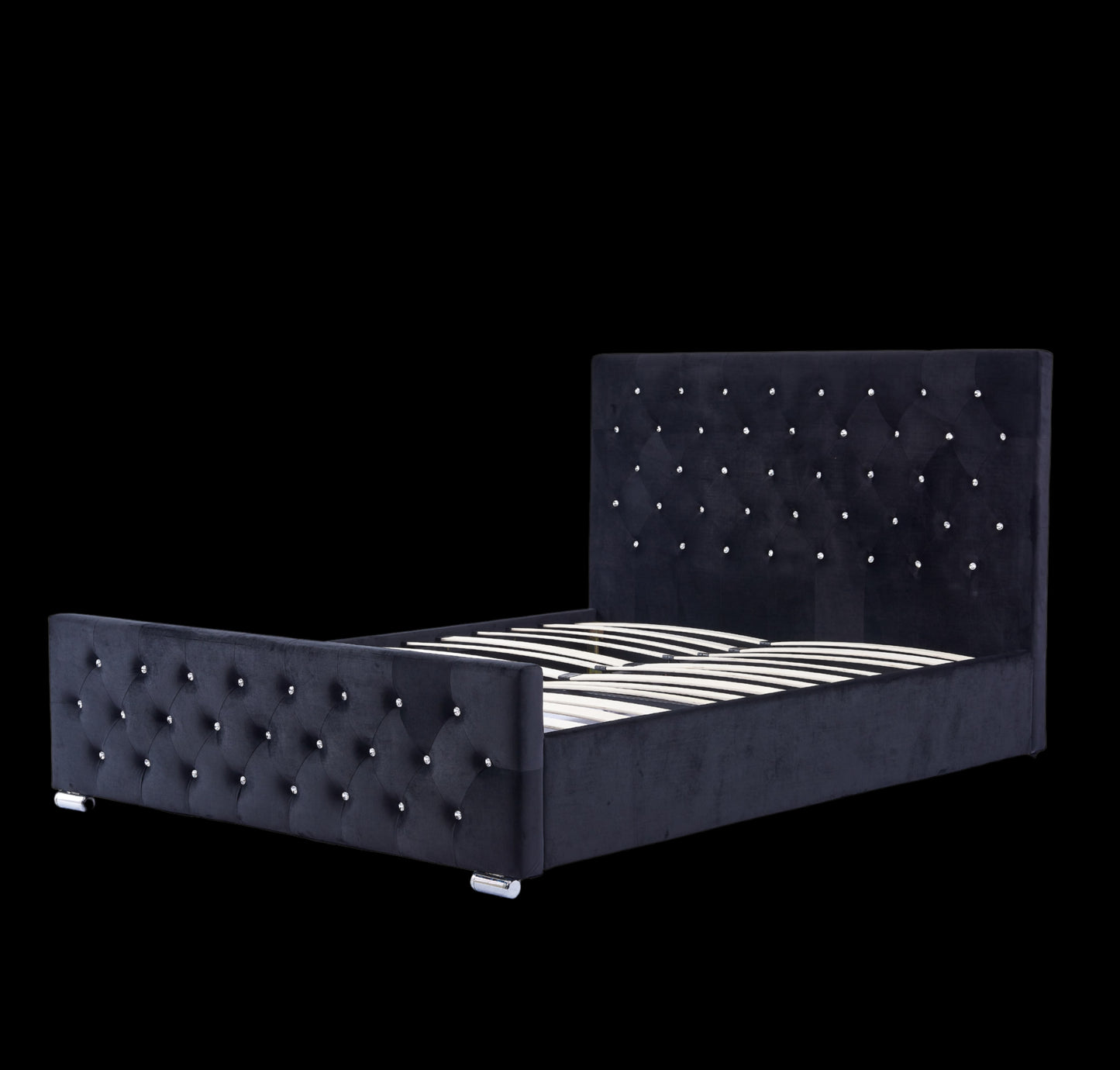 Lit Prestige Capitonné en Velours Noir avec Diamants – 140x190 cm