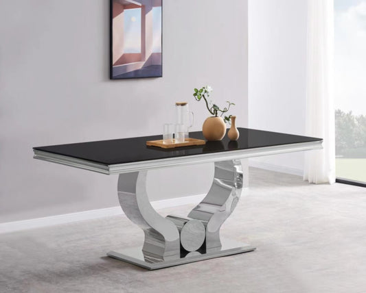 Table repas Trofy – Pieds chrome et plateau noir 180x90x75 cm