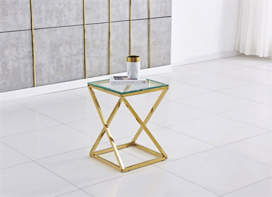 Guéridon Beverly Gold – Plateau Transparent 40x40x55 cm
