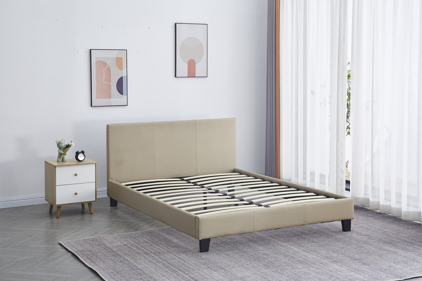 Lit Melbourne en Similicuir Taupe 140x190 cm