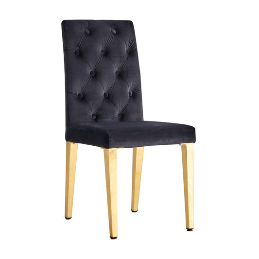 Chaise New Nevada Capitonnée en Velours Noir avec Pieds Dorés