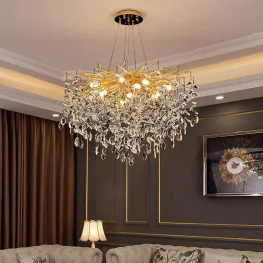 Lustre Nidoya doré en cristal avec câbles réglables – Élégance et modernité