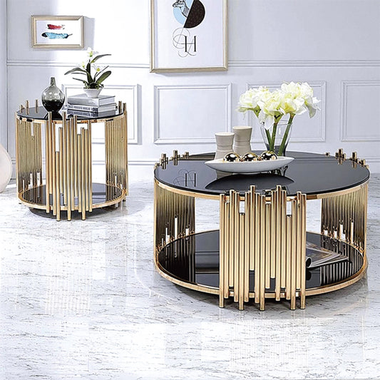Table Basse Stick – Pieds Gold & Plateau Noir 90x45 cm