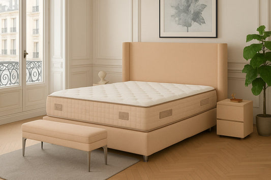 Lit Coffre Coco Box – Velours Beige 140x190 cm