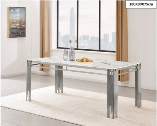 Table à manger Flute – Pieds chrome et plateau 180x90x75 cm
