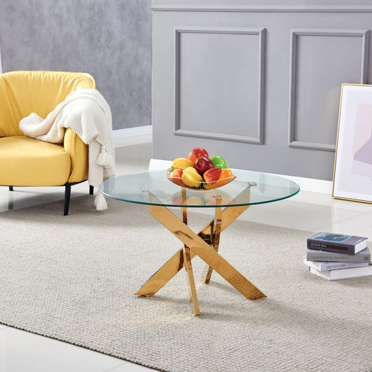 Table Basse Ronde Jessy – Pieds Gold & Plateau Transparent  80x45 cm
