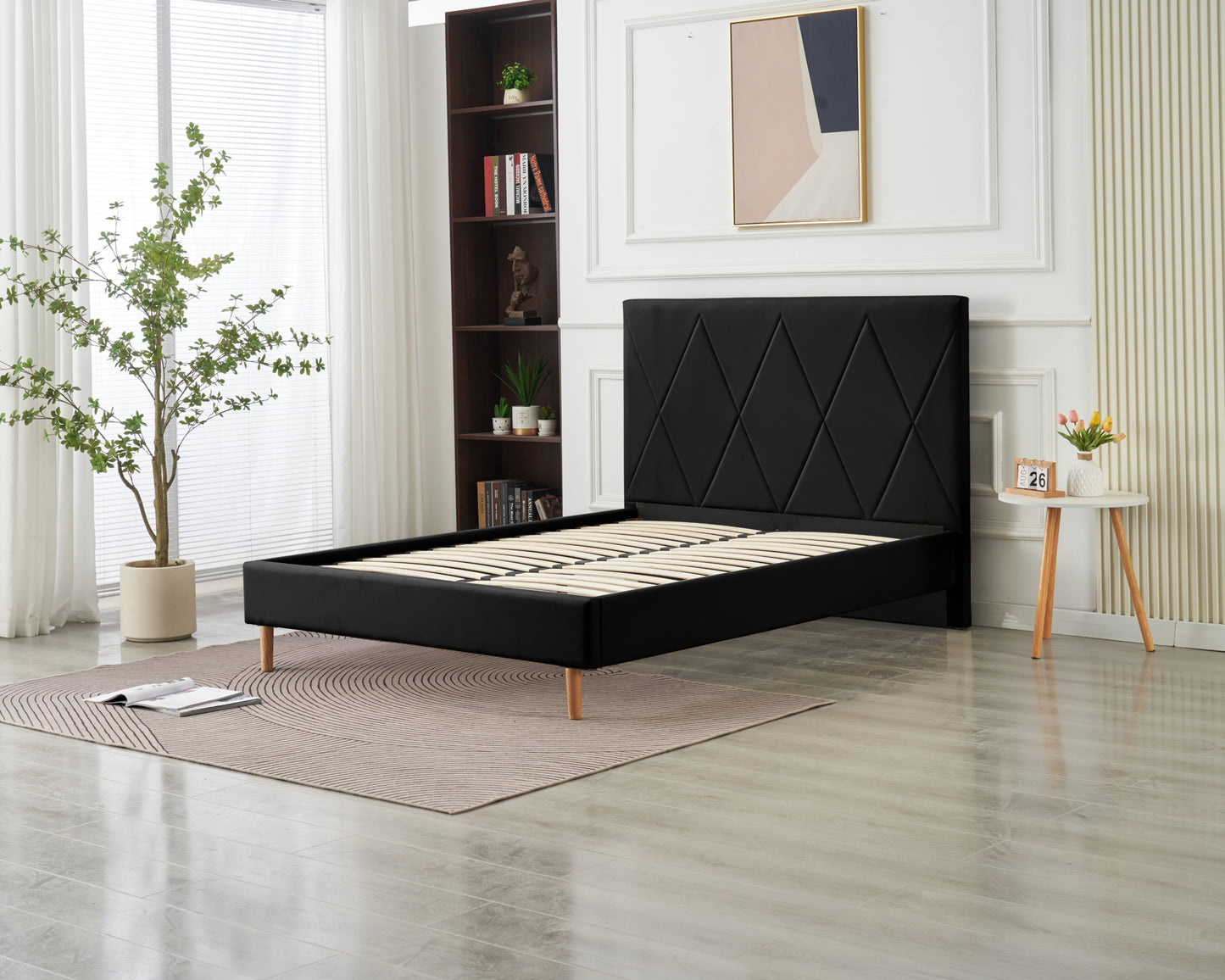Lit Double Square – Pieds Bois 160x200 cm