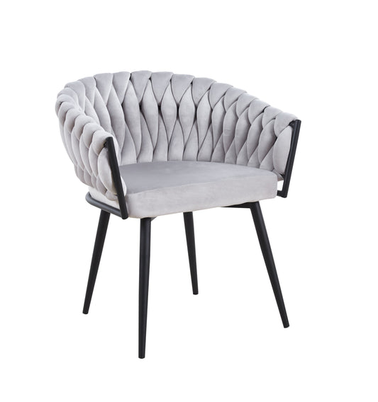 Chaise Tressée en Tissu Gris Clair avec Pieds Métal Noir – Design et Modernité