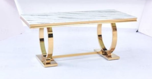 Table Basse Omega – Pieds Gold & Plateau Marbre Blanc 120x60 cm