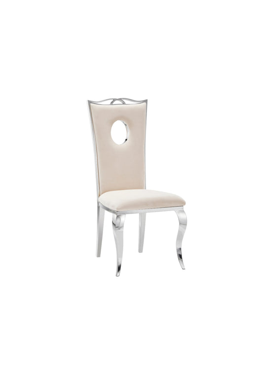 Chaise Royal en Velours Beige avec Pieds Chrome