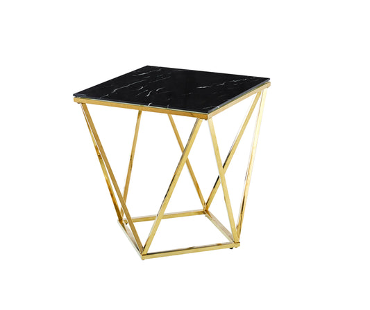Bout de Canapé Alina Gold – Plateau Noir 50x50 cm