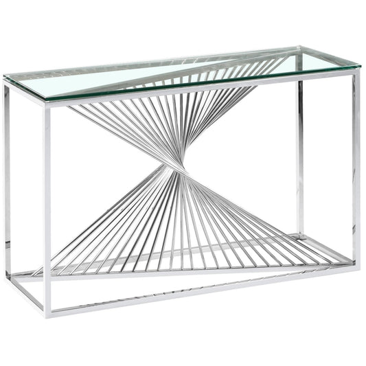 Console Brittany en Chrome avec Plateau Verre Transparent – 120x40x78 cm