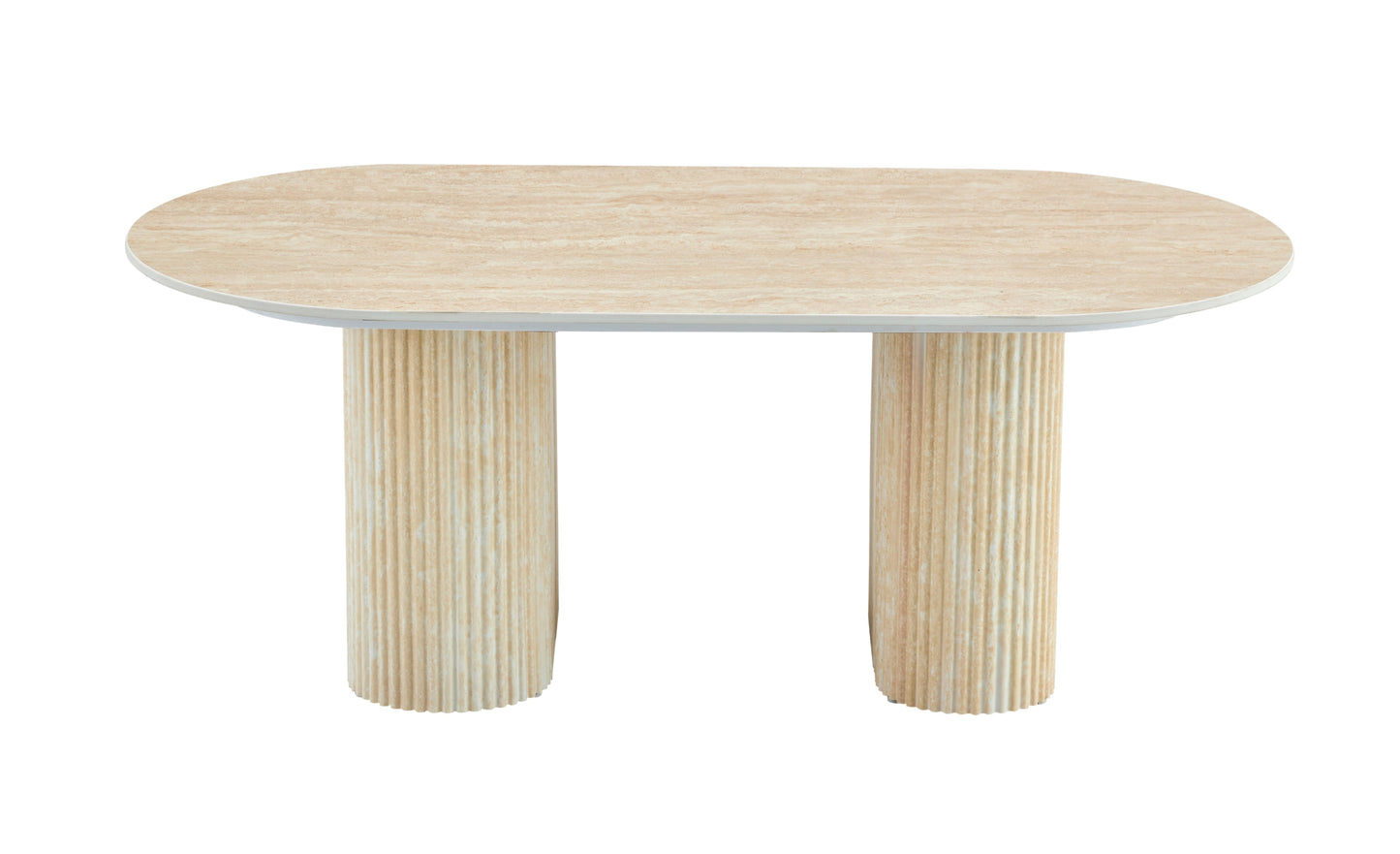 Table Basse Roxy – Pieds Effet Travertin & Plateau en Céramique Travertin Mat 120x60x45 cm