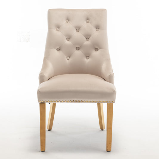 Chaise Lion Matelassée en Velours Beige avec Pieds Dorés – Élégance Prestige