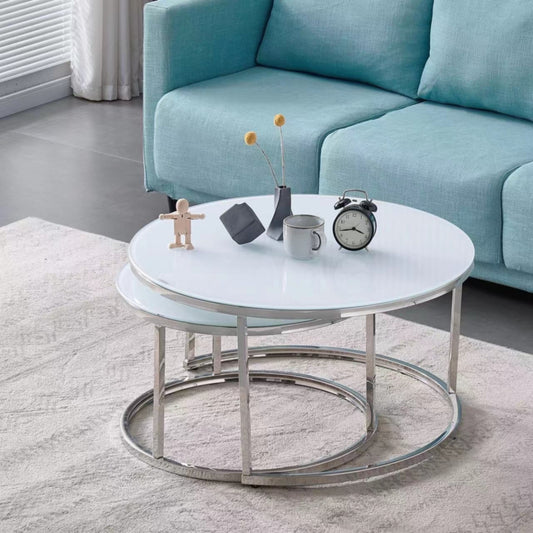 Tables Basses Gigognes – Finition Chrome & Plateau en Verre Ultra Blanc