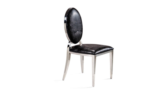 Chaise Médaillon en Similicuir Croco Noir – Élégance et Raffinement