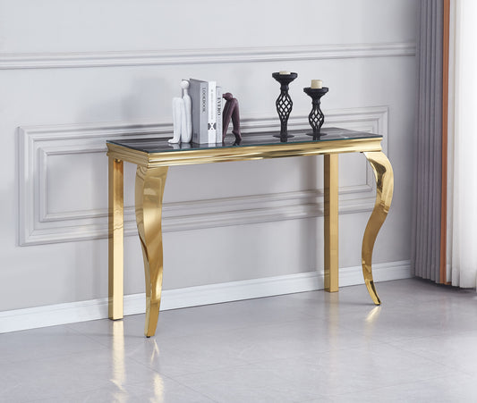 Console Baroque Gold avec Plateau Verre et Marbre – 120x40x78 cm